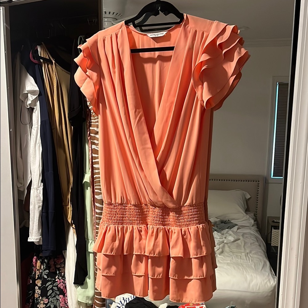 Amanda Uprichard Orange Pink Wrap Mini Dress
